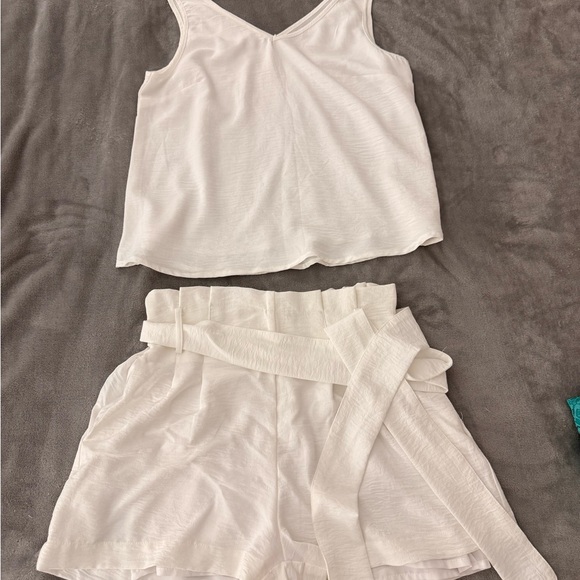 Pants - White Sleeveless Top and Shorts Set